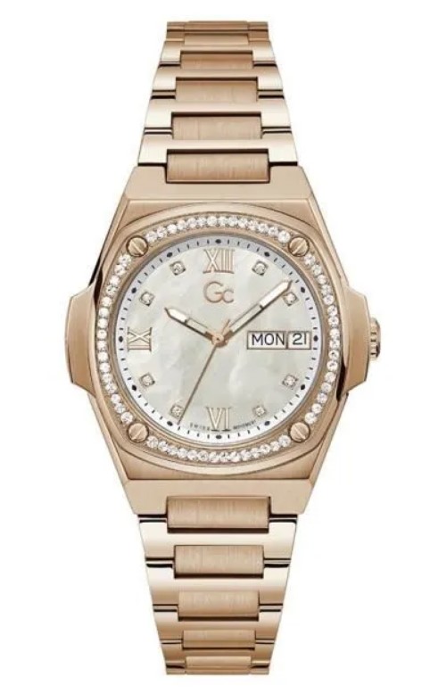 Chique dameshorloge van GC Watches
Rosegoud kleurig. Schitterend parelmoer wijzerplaat met zirkonia's.